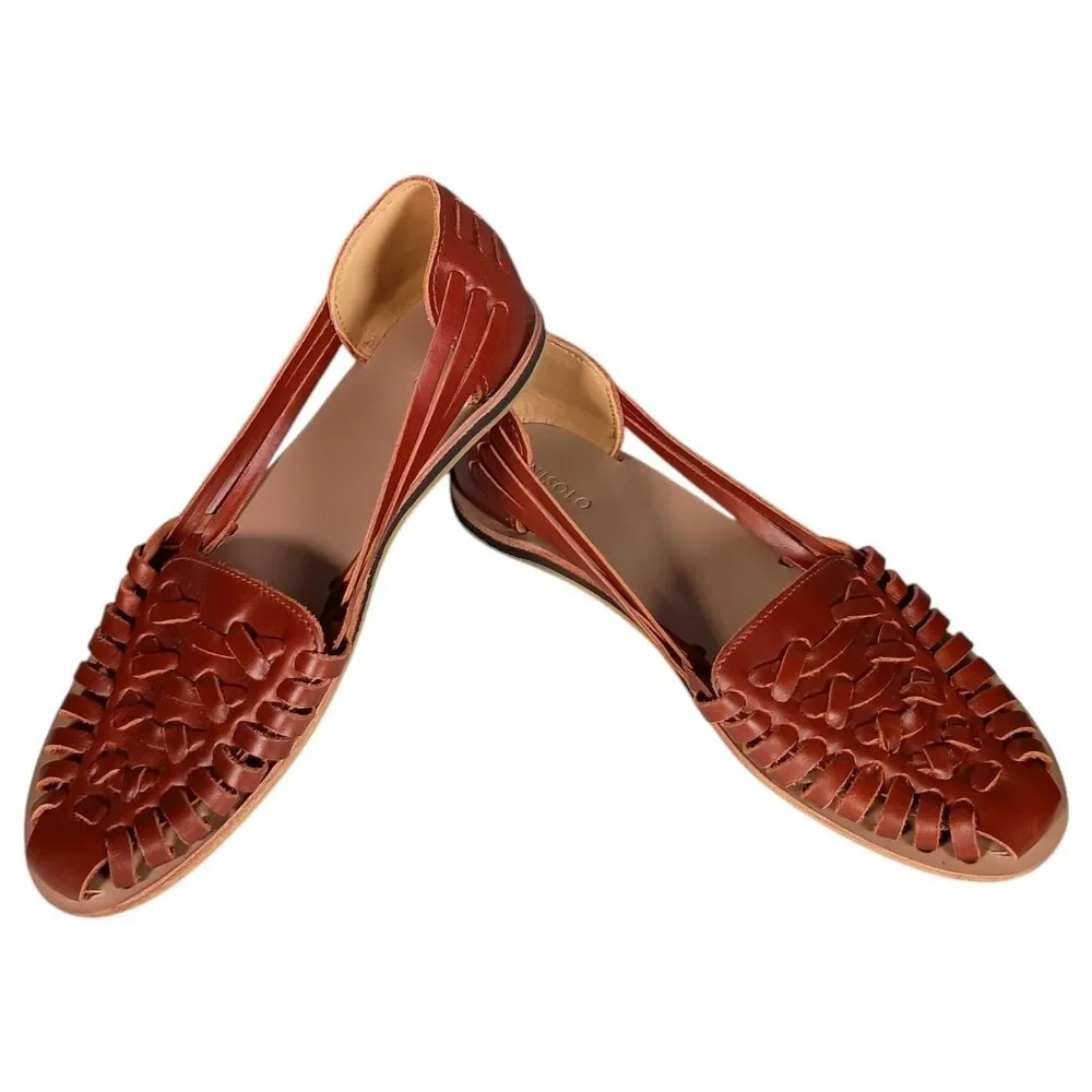 Nisolo Huarache Sandal Brandy Women's 8.5 Leather Flat Woven